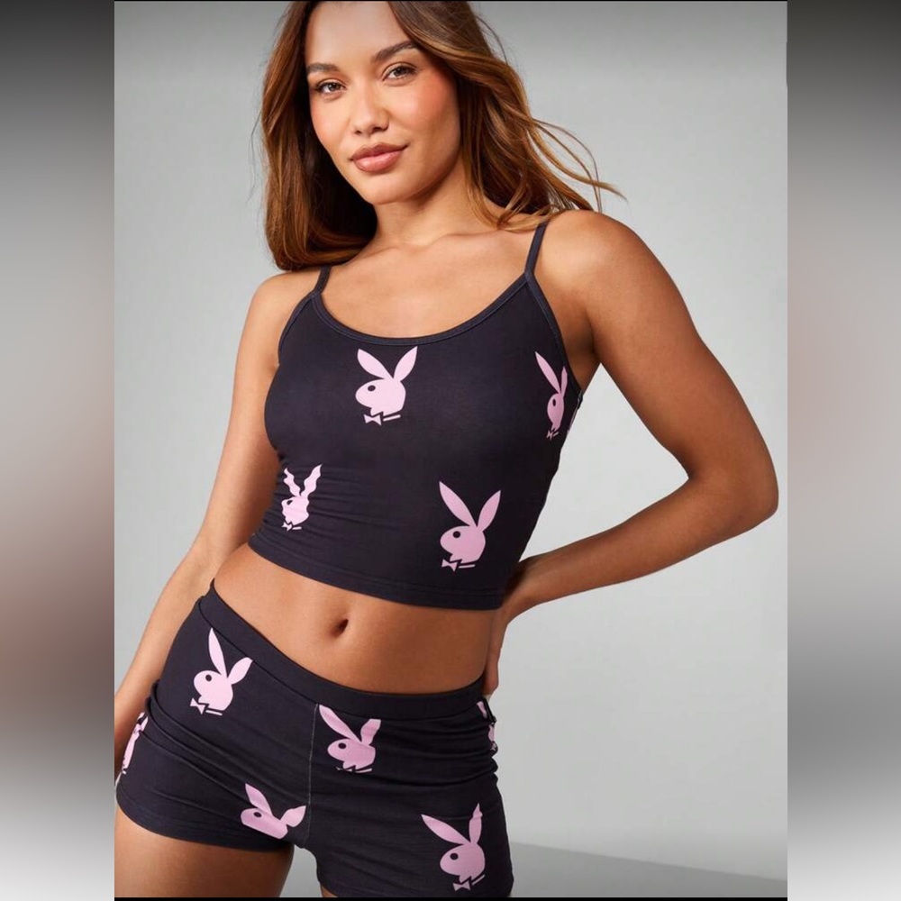 Missguided x Playboy Bunny Print Co-Ord Cami Top And Hot Pants